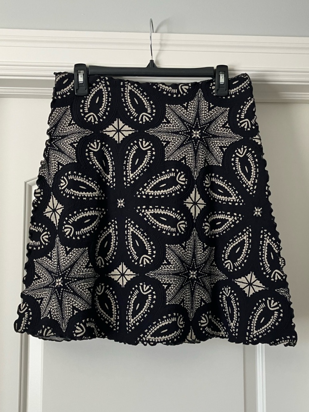 Black & White Floral Lace A-Line Skirt